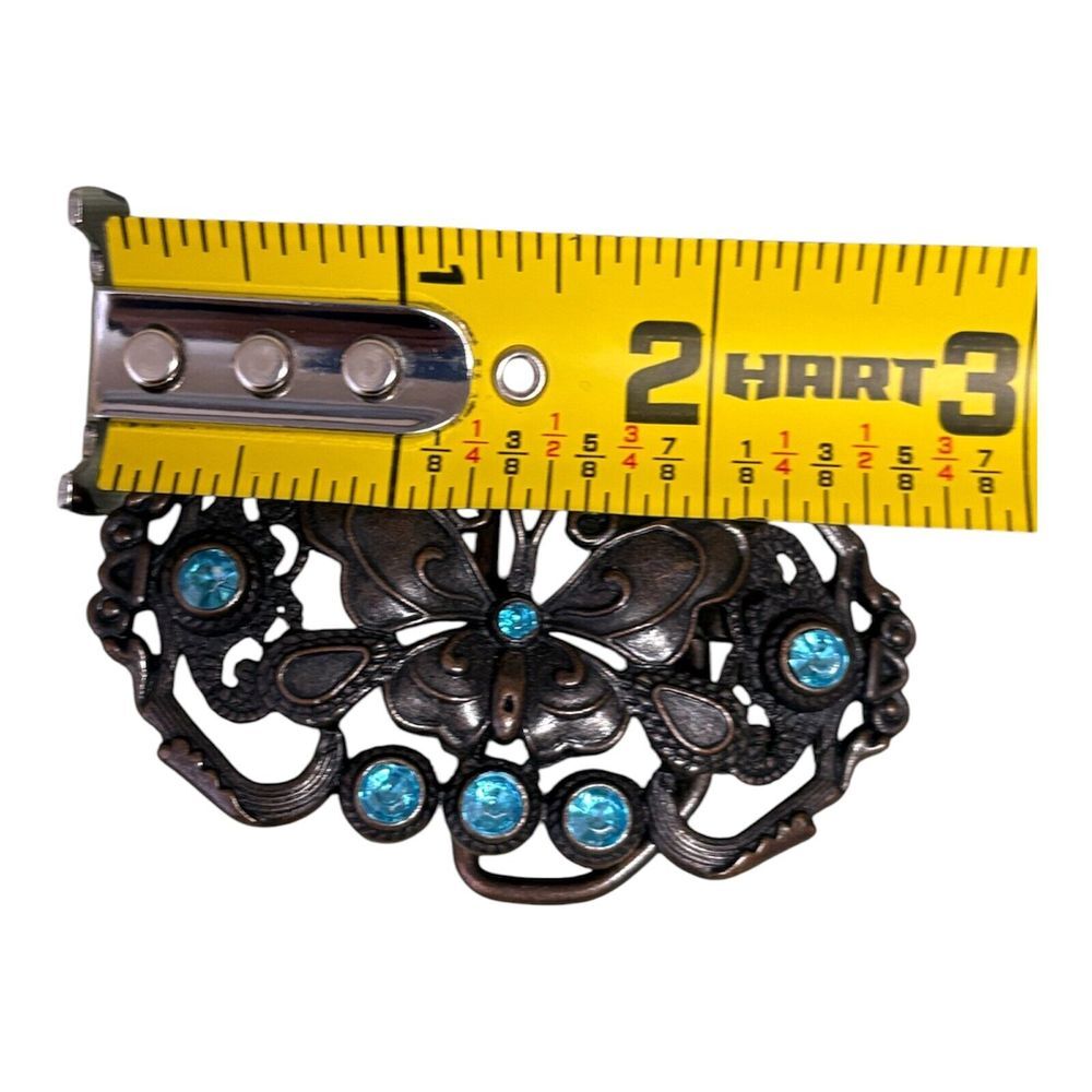Women's Blue Rhinestone Butterfly Belt Buckle Gun Metal Western Small - Picture 3 of 4